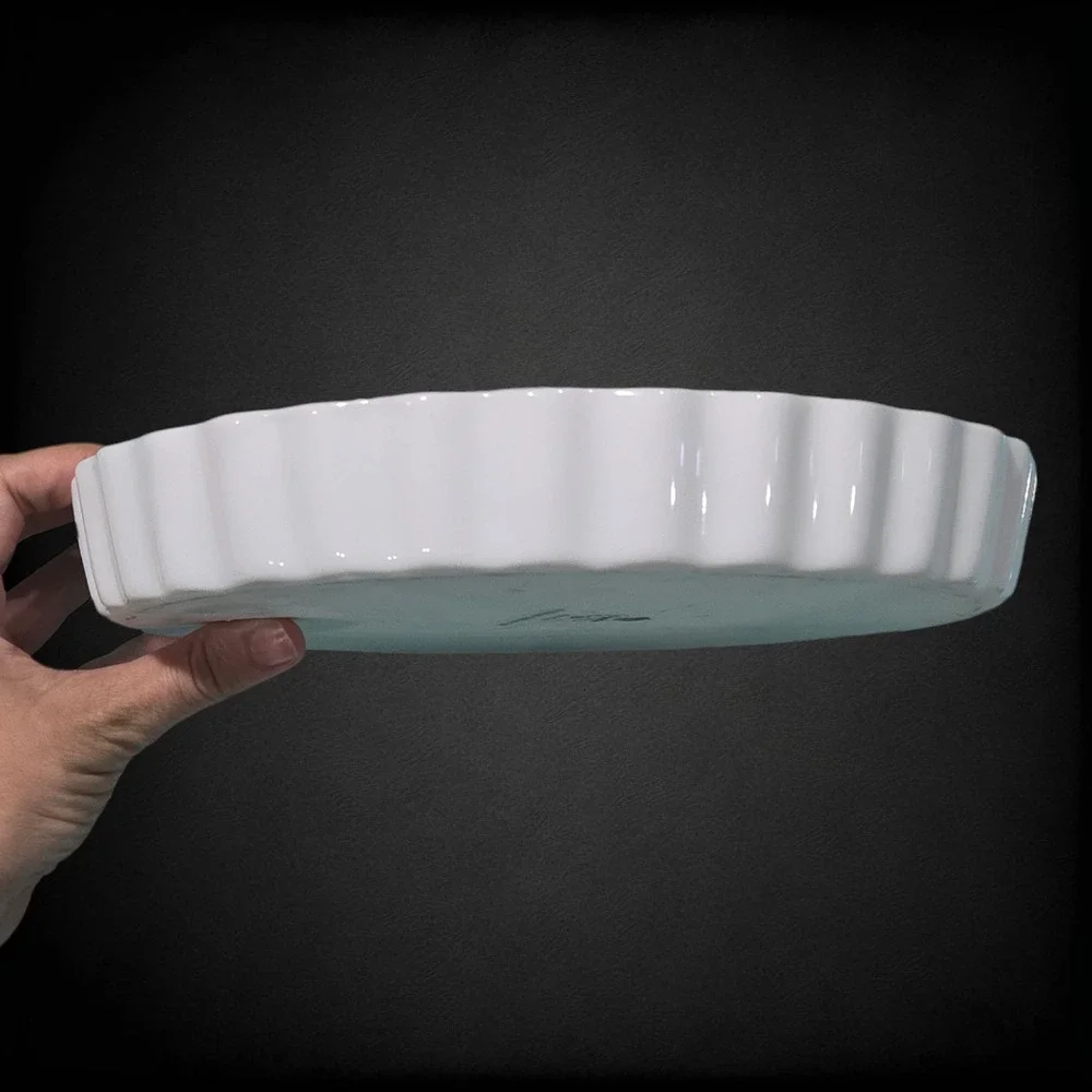 Vintage White Pink Floral Beveled Porcelain 9.5 Inch Quiche Tart 1950s Pie Pan